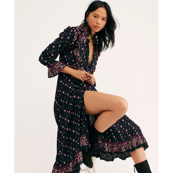 Free People Dresses & Skirts - Free People Calico Skies Oversize Black Dress NWT